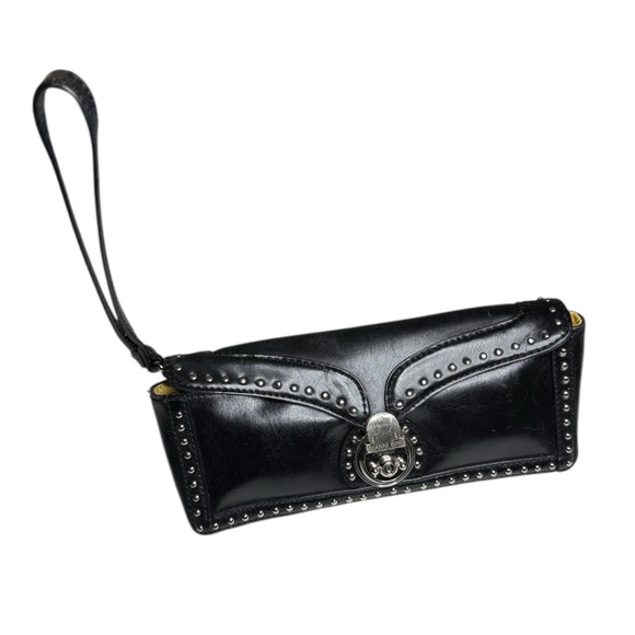 Gianni Bini Handbags - Gianni Bini Black Leather Silver Studded Wristlet Clutch